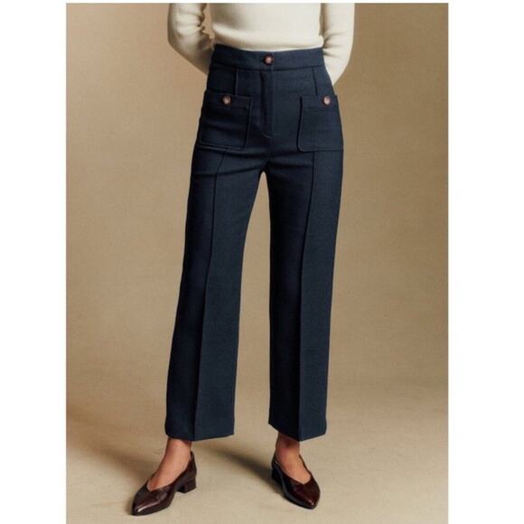 SEZANE High Rise Navy Blue Marine EMILIO TROUSERS Pants Ankle Wool 36 US Size 4 - Picture 11 of 12